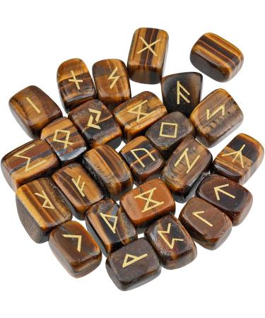 mookaitedecor Natural Tiger Eye Runes Stones Set of 25 Viking Norse Runes with Elder Futhark Alphabet Symbol for Divination Reiki Healing Crystal Witchcraft Pagan Supplies Spiritual Gift Room Decor #03-tiger Eye - Buy Online on GoSupps.com