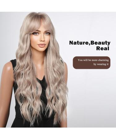 HAIRCUBE Ombre Ash Blonde Wigs for Women - Synthetic Curly Hair Wig with Bangs for Everyday Wear - Buy Online on GoSupps.com
