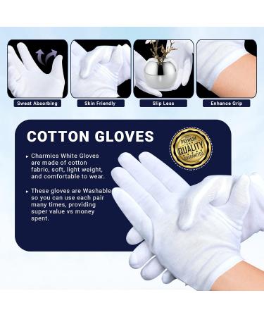 Charmics 5 Pairs White Cotton Moisturizing Gloves for Dry Hands - 10 Count, 9 Inch Eczema Gloves for Women and Men - Washable and Premium Quality - Buy Online on GoSupps.com