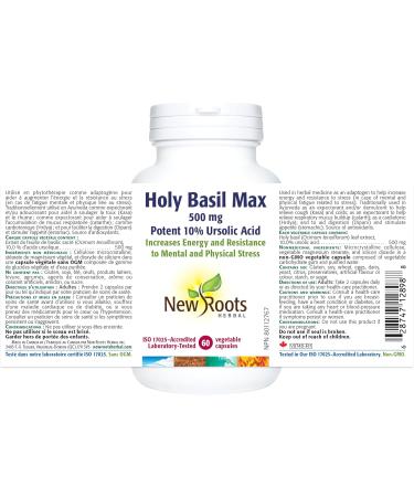 New Roots Herbal - Holy Basil Leaf Extract with Ursolic Acid 500mg 60 Capsules - Premium Supplement for Joint Support and Cholesterol Management - Organic Tulsi Capsules for Overall Wellness - Buy Online on GoSupps.com