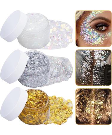 3Pcs Holographic Body Glitter Gel with 3 Makeup Brushes 50ml Mermaid Sequins Sparkling Liquid Eyeshadow Sequins Glitter for Face Body Eye Hair DIY Art Festival Party Makeup Decoration - Buy Online on GoSupps.com
