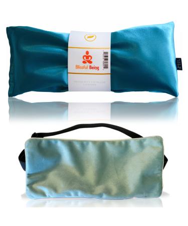 Blissful Being Lavender Eye Pillow with Minky strap cover - Hot or Cold Weighted Satin Eye Mask Perfect for Sleeping, Yoga, Meditation - Gifts for Women, Birthday, Teachers (Aqua with Strap cover)