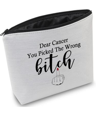 PXTIDY Breast Cancer Cosmetic Bag - Inspirational Gift for Warriors | 'Dear Cancer You Picked The Wrong Bitch' - White Medium Size - Buy Online on GoSupps.com
