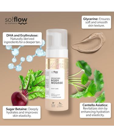 So!Flow Body Bronzing Mousse - For a Natural and Luminous Tanned Complexion All Year Round with Carrot and Walnut Leaf Extracts Intense Hydration Exotic Coconut and Mango Scent - Buy Online on GoSupps.com
