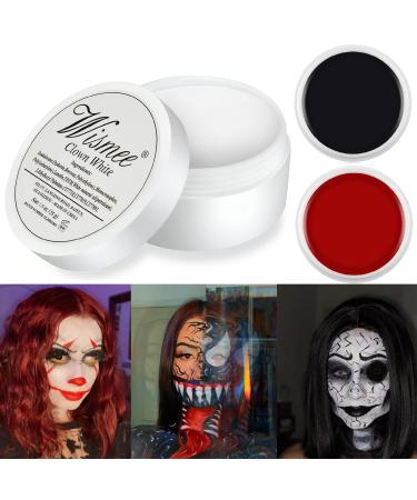 Wismee Clown Makeup Black White Red Cream Face Body Paint Clown Joker Zombie Vampire Skeleton Halloween Costume Fantasy Makeup Fancy Dress Up Cosmetics Set Oil Painting Art (White Red Black)
