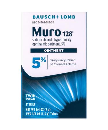 Muro 128 Ointment Temporary Relief of Corneal Edema Eye Care Sodium Chloride Hypertonicity Ophthalmic 5% Ointment 0.25 Oz (Pack of 2)