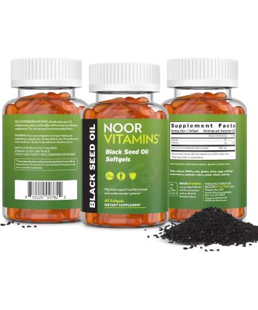 Noor Vitamins Halal Black Seed Oil Capsules, Halal Vitamins, 1000 mg Black Seed Oil from Nigella Sativa, Thymoquinone, Non-GMO, Gluten Free, 60 Count - Buy Online on GoSupps.com