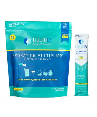 Liquid I.V. Hydration Multiplier - Lemon Lime - Hydration Powder Packets | Electrolyte Drink Mix | Easy Open Single-Serving Stick | Non-GMO | 16 Sticks 0.56 Ounce (Pack of 16)