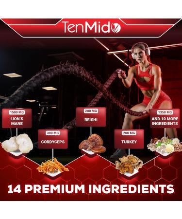 Tenmido Mushroom Complex - Herbal Liquid Drops - 14in1 with Lions Mane Cordyceps Reishi Turkey Chaga Shiitake Ashwagandha Bacopa Gotu Kola and More - 30ml 1 Fl Oz - Buy Online on GoSupps.com