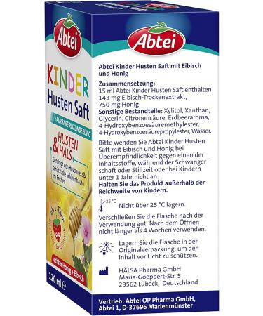 Abbey Children s Cough Juice - Strawberry Honey & Strangle - Alcohol-Free Gluten-Free Lactose-Free - For Toddlers 1 Year+ - 120ml - Buy Online on GoSupps.com