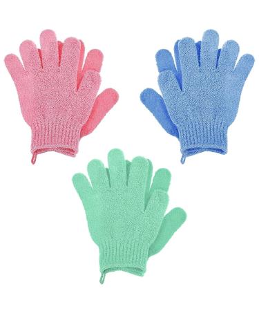 YuxianLB Exfoliating Peeling Gloves 3 Pairs Body Massage & Shower Gloves in Pink Green Blue | Best for Smooth Skin - Buy Online on GoSupps.com