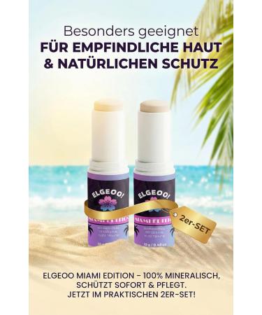  Generisch ELGEOO SunStick SPF 50 "Miami Edition" - Pack of 2 untinted - Invisible sun protection for face and body - No whitening - Waterproof - Ideal for sports beach and everyday use - Buy Online on GoSupps.com