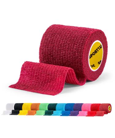 SPORTTAPE Self-Adhesive Football Sock Tape | 5cm x 4.5m - Maroon/Claret | Cohesive Bandage Sock Wrap Shin Pad Tape | Goalkeeper Wrist Tape & Football Ankle Tape | Pet Vet Wrap for Dogs - Single Roll Maroon 5x450 cm (Pack of 1)