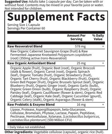 Garden of Life RAW Resveratrol 350mg - 60 Vegan Capsules | Antioxidant Support - Buy Online on GoSupps.com
