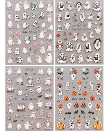 JMEOWIO 3D Embossed Halloween Nail Art Stickers Decals Self-Adhesive 5D Cute Ghost Pink Butterfly Nail Supplies Nail Art Design Decoration Accessories 4 Sheets - Buy Online on GoSupps.com