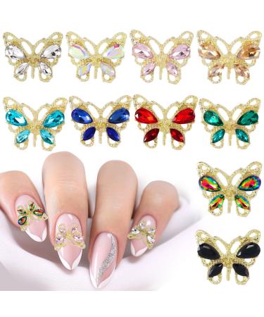 Cosmmap 20Pcs Rhinestone Butterfly Nail Charms  3D Zircon Alloy Butterfly Nail Gems  Shiny Crystal Nail Charms for Nails DIY Manicure Jewelry Accessories Women Nail Supplies