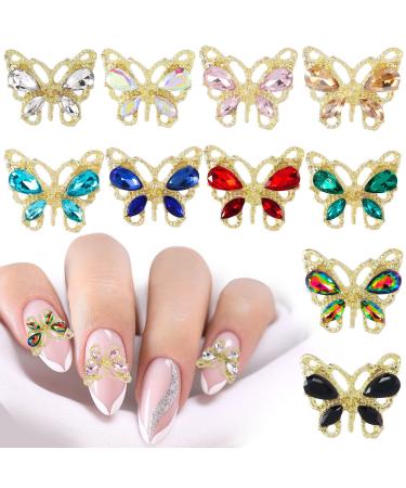 Cosmmap 20Pcs Rhinestone Butterfly Nail Charms  3D Zircon Alloy Butterfly Nail Gems  Shiny Crystal Nail Charms for Nails DIY Manicure Jewelry Accessories Women Nail Supplies