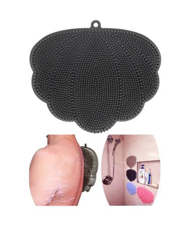 WeUse OurBSHF Back Scrubber Hands-Free for Shower. Easy to Clean Big Flat Silicone Back Washer Foot Massager Body Brush Replace Loofah Sponge. Stick to Wall to Scrub  Hang on Hook to Dry (Grey) Gray