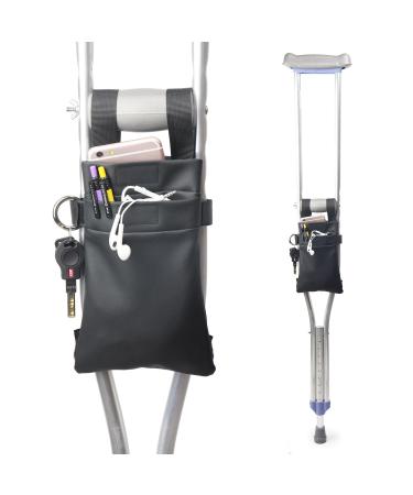 Crutch Bag Universal Crutches Accessory Crutch Carryon Pouch (Black, Pu Leather)