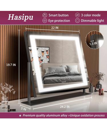 Hasipu Vanity Mirror with Lights 24.2 x 19.7 - LED Makeup Mirror with 10X Magnification, USB Phone Holder, Smart Touch, 3 Colors Dimmable - Square Black 24.2 x 19.7 - Buy Online on GoSupps.com