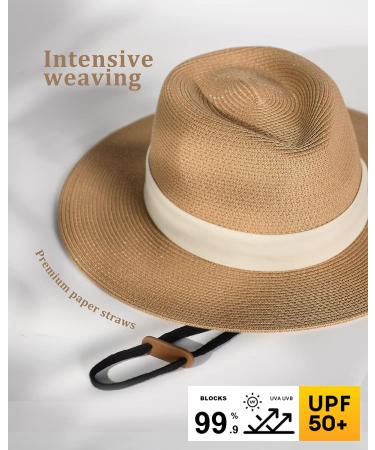 FURTALK Panama Hat Wide Brim Fedora Straw Beach Hat UV UPF 50 | Khaki+White | Medium-Large - Buy Online on GoSupps.com