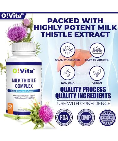 O!VITA Milk Thistle Complex Extra Strength 450mg Supports Healthy Liver Function up to 2-Month Supply (60 Non-GMO Vegan Tablets) - Buy Online on GoSupps.com