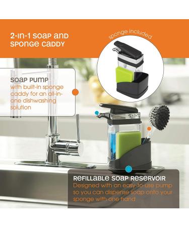 Casabella Sink Sider Solo 2-in-1 Soap Pump and Sponge Caddy - Black/Chrome - Buy Online on GoSupps.com