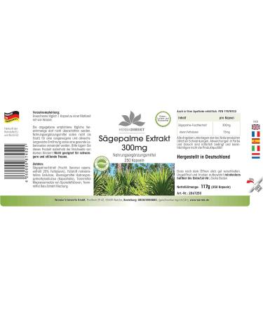 Herbadirekt Saw Palmetto Extract 300mg with Beta-Sitosterol | 250 Capsules | Premium German Pharmacy Quality - International Shipping Available - Buy Online on GoSupps.com