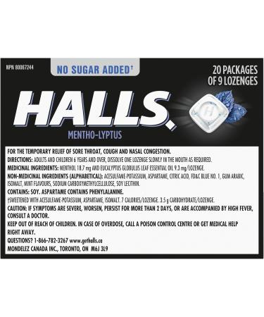 HALLS No Sugar Added Extra Strong Cough Drops Throat Lozenges Sore Throat Relief Mentho-Lyptus 9 Lozenges Cough Drops Extra Strong Singles (Full Tray) - Buy Online on GoSupps.com