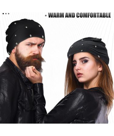 Winter Gothic Hat Set - Unisex Goth Beanie with Rivet Rock Punk Stud Spike Design - Black Gray Skull - Buy Online on GoSupps.com