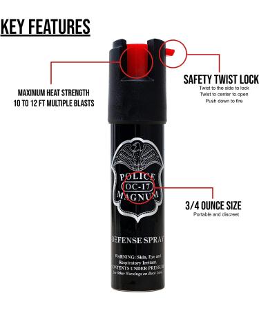 Police Magnum Compact Pepper Spray Self Defense - Tactical Maximum Heat Strength OC - Made in the USA (3 Pack) - Buy Online on GoSupps.com
