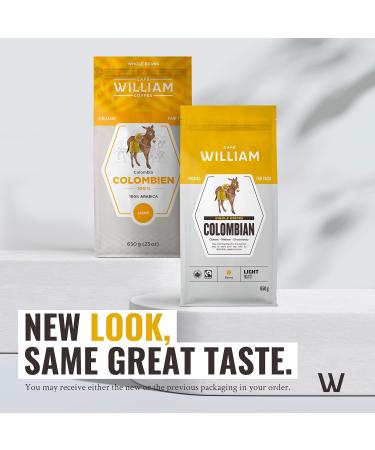 COLOMBIAN Whole Bean Organic Coffee | Light-Medium Roast | | Specialty Grade Espresso Machines Grinder | Sustainably Roasted in Canada |Caf William | Colombien Biologique en grains 650 g resealable bag (pack of 2) COLOMBIAN 650 g (Pack of 2) - Buy Online on GoSupps.com