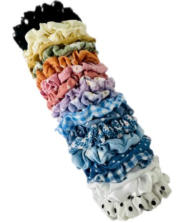 20 Hair Scrunchies for Girls Women Multicolour Polka dot Plain and Floral Scrunchies Ponytail Elastics Hair Bands Hair Ties Hair Holders Hair Bobbles Scrunchie Hair Wrap Gift for all Seasons.