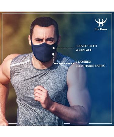 BLU HORN X-Large Face Mask with Nose Wire and Adjustable Loop - 3-Pack, Black/Blue/Green - Buy Online on GoSupps.com