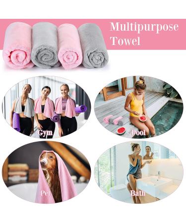 4 Pcs 20 x 40 Large Microfiber Hair Towel Set - Quick Dry & Absorbent Anti Frizz Drying Towels for Long & Short Hair - Pink and Gray - Buy Online on GoSupps.com