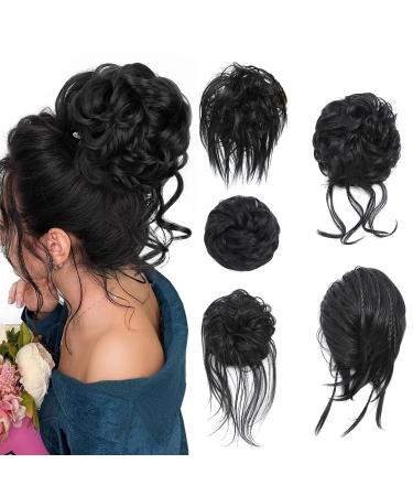 Fulang Hair 5/Pack hair part with rubber band large bun hair part wavy of course artificial hair hair tie women with hair updos hair extension messy bun hair parts (5 pieces/pack) (1b) - Buy Online on GoSupps.com