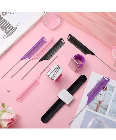 3-Piece Magnetic Wrist Sewing Pincushion & 6-Piece Stainless Steel Rat Tail Comb Set - Black Purple Rose Red - Buy Online on GoSupps.com