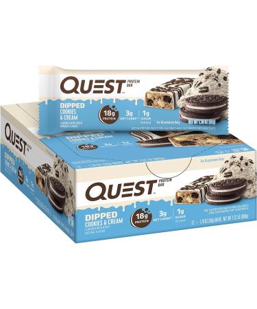 Quest Dipped Chocolate Chip Cookie Dough & Cookies and Cream Protein Bars Bundle 1.76 Oz 12 Ct - Buy Online on GoSupps.com