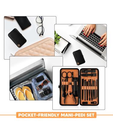 Kichly 18-Part Manicure Set for Women & Men | Nail Tools & Accessories | Travel Case Included | Nail Clippers & Scissors (Orange/Black) - Buy Online on GoSupps.com