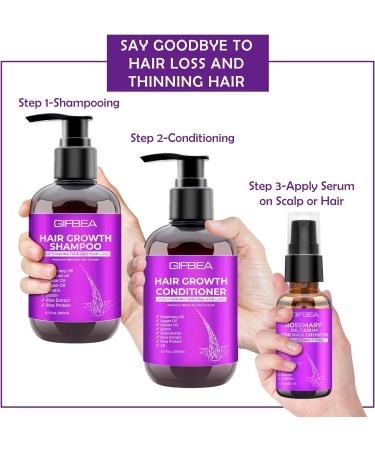 GIFBEA Hair Growth Shampoo and Conditioner Set with Rosemary Oil Serum - Biotin, Argan Oil, Castor Oil, Coconut, Keratin, Rice Water - Hair Loss Treatment for Men & Women - Buy Online on GoSupps.com