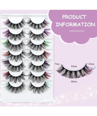 Buy 7 Pairs Fluffy Colorful D Curl Mink False Lashes | 3D Rainbow & Fox Eye Lashes for Cosplay - International Shipping Available - Buy Online on GoSupps.com