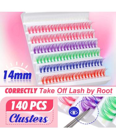Yawamica Colored D Curl Lash Clusters - 140pcs, 6 Mixed Colors, 14mm DIY Extensions - Buy Online on GoSupps.com