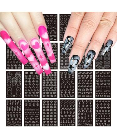 24 Sheets Airbrush Stencils Nail Stickers for Nail Art French Nail Decals Printing Template Stencil Tool Moon Stars Heart Butterfly French Design Hollow (154 Designs) 24 Sheets Airbrush Stencils