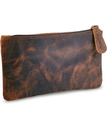 Moonster Leather Pencil Case Beautifully Handcrafted Zippered Pouch That s Made To Last - Elegant Practical Pencil Cases for Adults & Students - Unique 8" x 4" Design with Side Pocket & Keyring Dark Brown - Buy Online on GoSupps.com