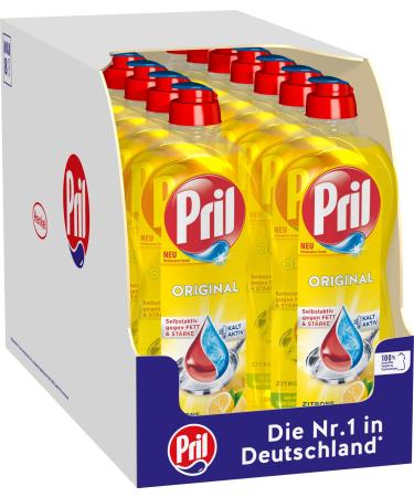 Pril original lemon (14 x 675 ml) hand dishwashing detergent with the highest fatty loose for clean dishes even in cold water fresh lemon scent 675 ml (14 Pack)