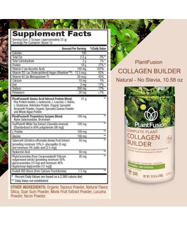 PlantFusion Vegan Collagen Powder - Plant-Based Protein for Muscle & Joints, Skin, Hair & Nails | 10.58 oz Unflavored - Buy Online on GoSupps.com