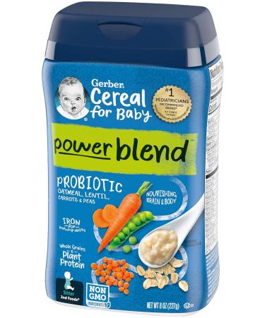 Gerber 2nd Foods Power Blend Probiotic Oatmeal Lentil Carrots & Peas - 8 OZ Canister (Pack of 3) | Whole Grains & Plant Protein for Baby - Buy Online on GoSupps.com