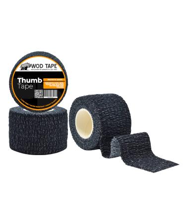 WOD ST-CEAB Weightlifting Thumb Tape Black 1.5 inch Wide (Pack of 3) Latex-Free Stretch Self Adhesive for Hand Finger Climbing and Hook Grip Wrapping and Protection.