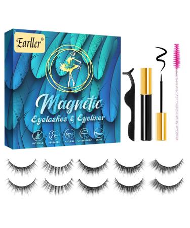 EARLLER Magnetic Eyelashes Kit Natural Look  Fake Short Small Magnetic Lashes with Soft Brush& Long-lasting Eyeliner- Easy to Use & Remove AL5