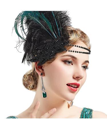 IYOU Feather Flapper Headband Black Crystal Gatsby Headpiece Party Prom Hair Piece Accessories for Women